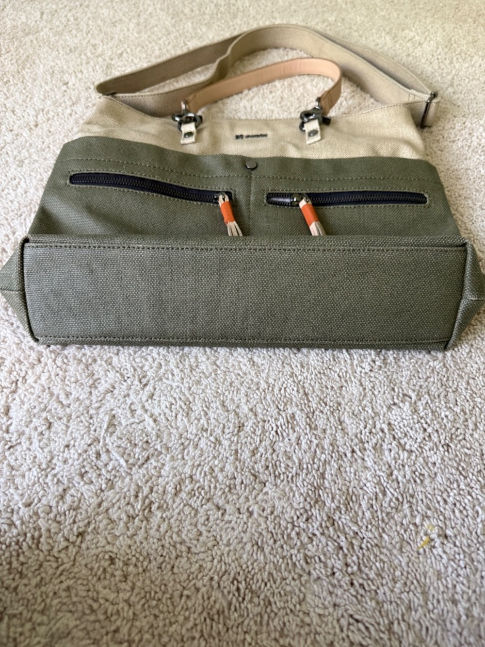 Sherpani Ink Faith Green Tan Crossbody Bag Leather Trim Dual Handles NWT - Picture 7 of 15